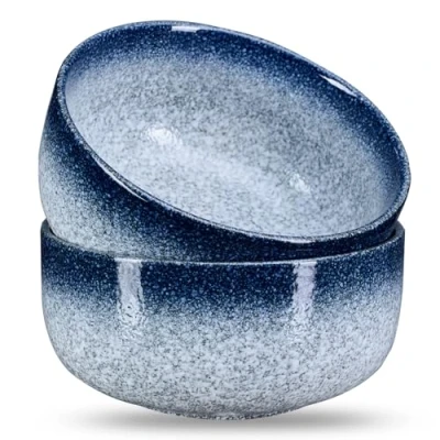 Image of mehrido 2pcs Japanese Ramen Bowl, Ceramic Soup Pasta Salad Bowl (Blau)