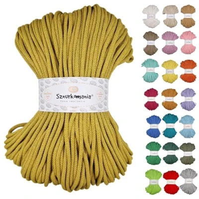 Image of Sznurkomania Braided Cotton Cord, 5 mm, 100 m, Kiwi Thread Premium Yarn for Macrame, Crochet, Knitting