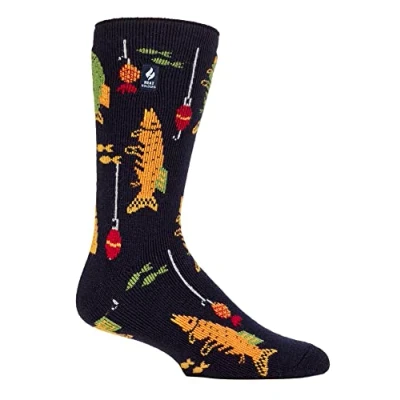 Image of HEAT HOLDERS Mens Fun Hobby Socks Lite Novelty Fluffy Fleece Lined Thermal for Winter (UK, Numeric, 6, 11, Regular, Fishing)
