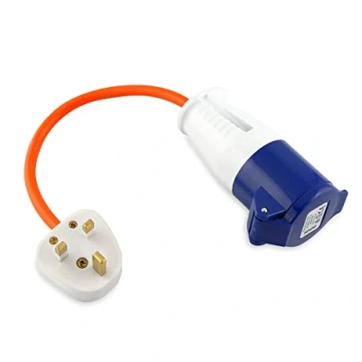 Image of Leisurewize Caravan Mains Adaptor Hook Up Leads, Motorhome Electric Supply CE Approved Camping Industrial Power (3 Pin Plug Adaptor)