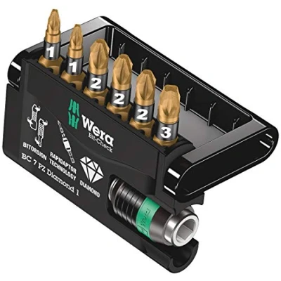 Image of Wera bit Check 7 PZ Diamond 1 Anti Cam out BiTorsion Long Life set for drill/drivers, Pozidriv piece, 05057412001