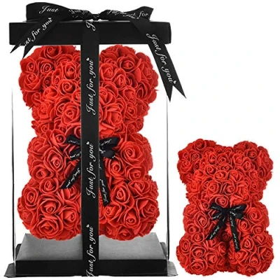 Image of Rose Teddy Bear Mothers day Mum Gifts for Women Her Teenager Handmade Flower Valentines Day, Birthday Bridal Weddings Box (red)