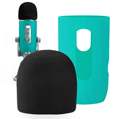 Image of YOUSHARES Microphone Windscreen Foam Mic Cover Pop Filter Windshield &amp;Protector for Blue Yeti, Yeti Pro Condenser Microphones (Green)