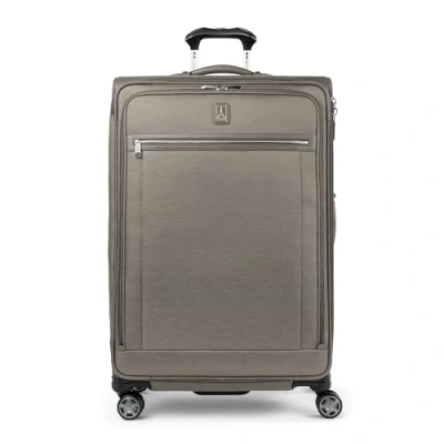 Image of Travelpro Platinum Elite Softside Expandable Luggage, 8 Wheel Spinner Suitcase, USB Port, Fits up to 15&quot; Laptop, Men and Women, Business Plus, Metallic Sand, Checked Large 29 Inch,