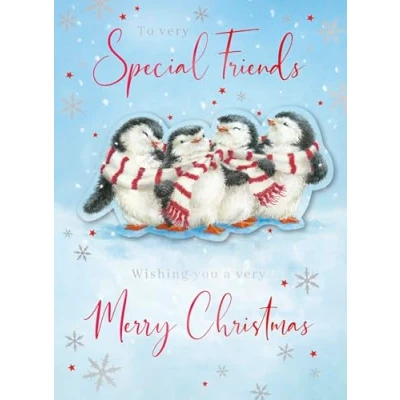Image of Noel Tatt Special Friends Christmas Card, Single Cards with Huddled Penguins Design and Finishes Eco Friendly Xmas Envelope