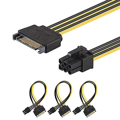 Image of J&amp;D (3 Pack SATA 15 Pin to 6 PCI Express (PCIe) Graphics Video Card Power Cable Adapter (20 cm)