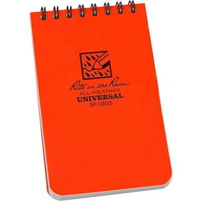 Image of Rite in the Rain Weatherproof Top Spiral Notebook, 3&quot; x 5&quot;, Orange Cover, Universal Pattern (No. OR35)