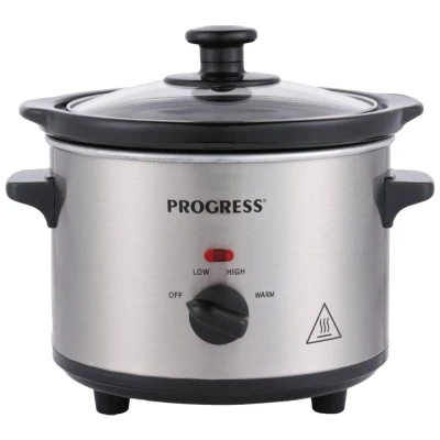 Image of Progress 1.5L Slow Cooker 3 Heat Settings, Keep Warm Function, Dishwasher Safe Ceramic Pot, Adjustable Controls, Cool touch Handles, Tempered Glass Lid, Single Person Cooking, EK6263P