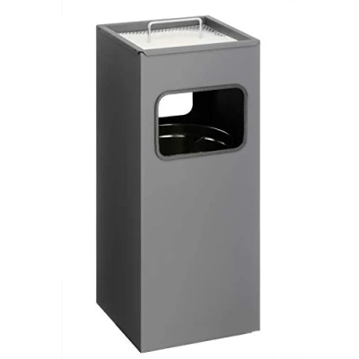 Image of Durable Metal Square Waste Bin Charcoal With Ashtray Top Capacity 17 Litres 2 Ideal for Sheltered Outdoor Areas Such As Smoking