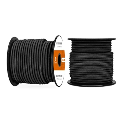 Image of Abma Cord Bungee 4mm 20M Elastic Shock 100% Stretch Rope for Tarpaulin, Trailer, Backpack, Tent Pole, Kayak Black