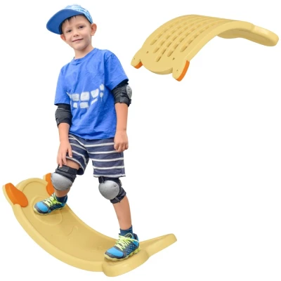 Image of AIYAPLAY Balance Board Kids, Wobble Kids Seesaw Rock, Toddler Curved for Training &amp; Sensory Play, Yellow