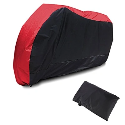 Image of AKORD Motorcycle Waterproof UV Protective Cover with Storage Bag, Black/Red, Size XL