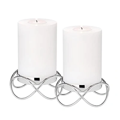 Image of EDZARD Set of 2 Bastia Candlesticks, Stainless Steel, Mirror Polished Silver, Diameter 11 cm, Height 5 for Pillar Candles 8 cm