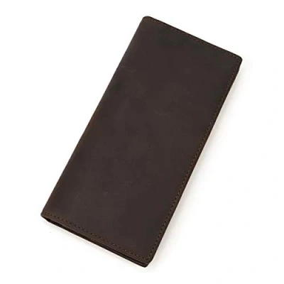 Image of LUUFAN Men&#039;s Leather Long Wallet With Zipper Pocket Vintage Bifold Checkbook Purse (Brown 4)