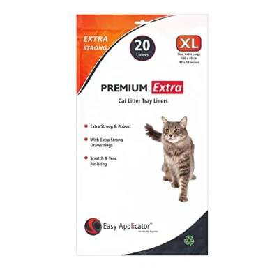 Image of 20 Extra Strong Thick Durable XL (Extra Large 100 x 48 cm) Cat Litter Tray Liners with Drawstrings from Easy Applicator. For Large, &amp; Jumbo Trays + Boxes. most types Litter.