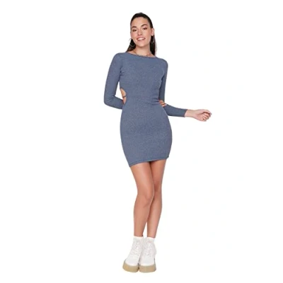 Image of Trendyol Women Young Mini Bodycon Fitted Knit Dress Indigo