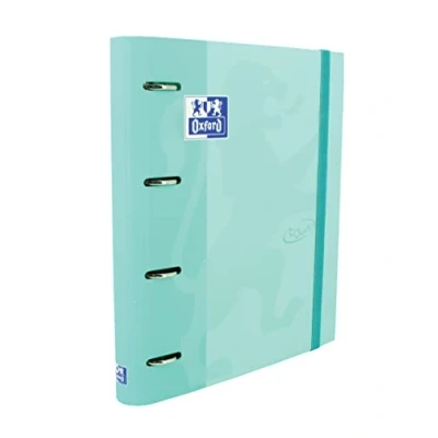 Image of Oxford, A4 Ring Binder, Hardcover, Rubber Closure, 5 x Grid Refill and Coloured Strips, Sticker Sheet, Ice Mint Touch