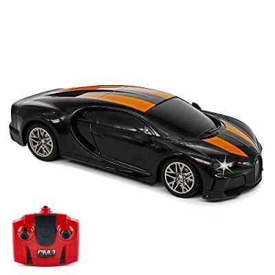Image of CMJ RC Cars Bugatti Chiron Officially Licensed Remote Control Car 1:24 Scale Working Lights 2.4Ghz (Black/Orange)