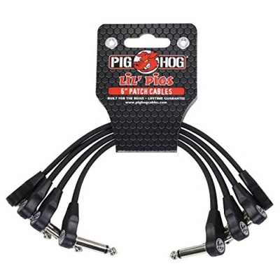 Image of Pig Hog PHLSK6BK Lil&#039; Pigs Low Profile Right Angle 1/4&quot; Black Instrument Patch Cables, 6&quot; (4 Pack)