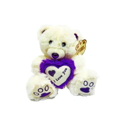Image of Beyond Happy &#039;I Love You&#039; Cuddly Teddy Bear 20cm Soft Plush Valentines Holding Red Heart (Purple)