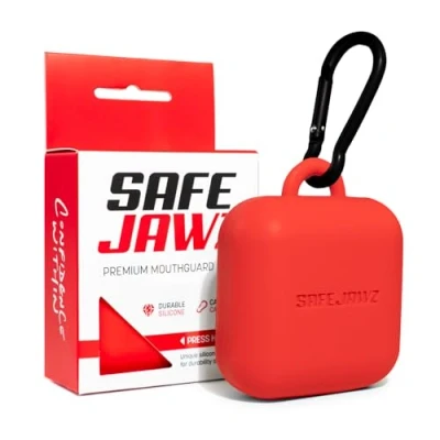 Image of SAFEJAWZ Premium Mouthguard Case with Carabiner Clip. Unique Durable and Flexible Silicone Design to Keep Gum Shields Protected/Clean. Red, One Size.