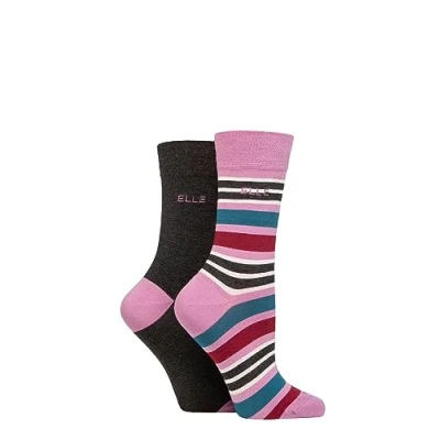 Image of Elle Ladies Striped and Plain Soft, Cooling &amp; Breathable Bamboo Socks in a Multipack of 2 Pairs Size 4 8 Casual Wear (4 8, Smokey Pink)
