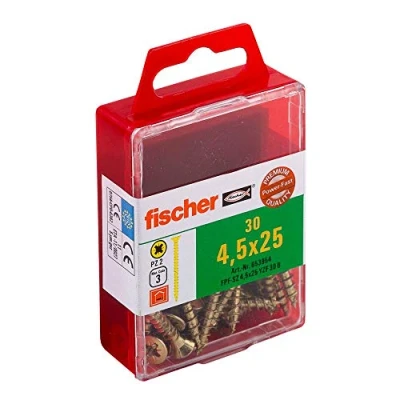 Image of Fischer 653954 4.5 x 25 mm VG PZ Zinc Plated &quot;Power Fast&quot; Countersunk Head Screw Yellow (30 Piece)