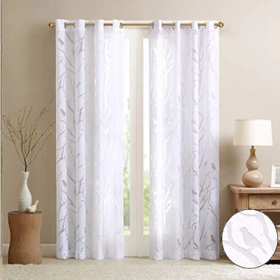 Image of Madison Park Semi Sheer Single Curtain Modern Contemporary Botanical Print Out Design, Grommet Top, Window Drape for Living Room, Bedroom and Dorm, 50x95, Bird White