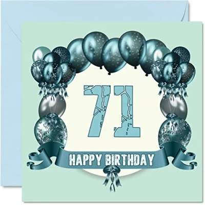 Image of Fun 71st Birthday Cards for Men Balloons Happy Card Dad Uncle Gran Grandpa Auntie Great Grandad Grandma Mum Nanny, 145mm x Greeting Cards,