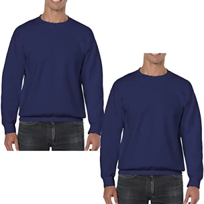 Image of True Face Mens Sweatshirts Plain Workwear Pack Of 2 Casual Crew Neck Jumper Fleece Sweater Sports Leisure Pullover Top Navy M