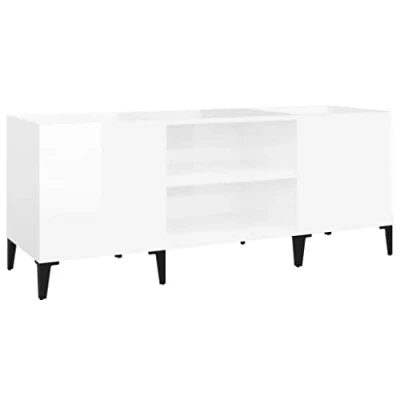 Image of vidaXL Vinyl Record Cabinet Engineered Wood Storage Unit with Iron Feet High Gloss White Ideal for Living Room, Lounge Area, and More.