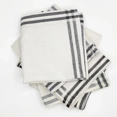 Image of LivinEase Dish Cloths for Kitchen Cotton Blend Tea Towels Pack of 6 (30 x 30) Set Absorbent T (White Black Stripes)