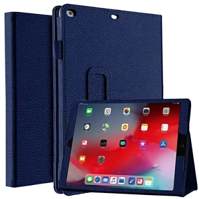 Image of Leather Flip Stand Folio Case Plain Cover for Apple iPad Air 2nd Generation A1566 A1567 (Blue)