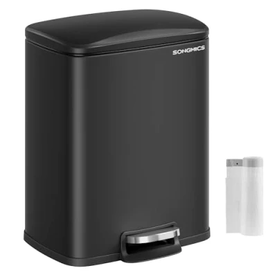 Image of SONGMICS Kitchen, 5.2 Gallon (20 L) Pedal, Trash Bin, Soft Close Lid, Stays Open, Inner Bucket, Includes 15 Rubbish Bags, Ink Black LTB543B01, 34.1 x 31.9 41.8 cm