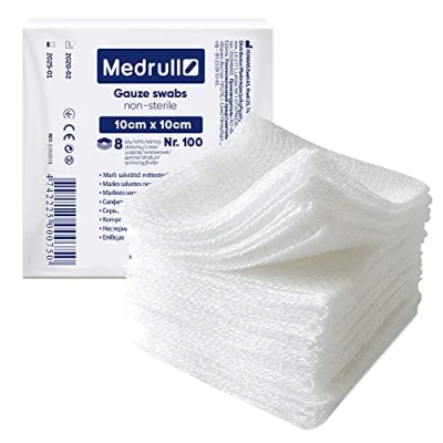 Image of Medrull Gauze Swabs Pack of 100 Compresses 10 cm x Non Sterile 8 Ply Wound Dressing
