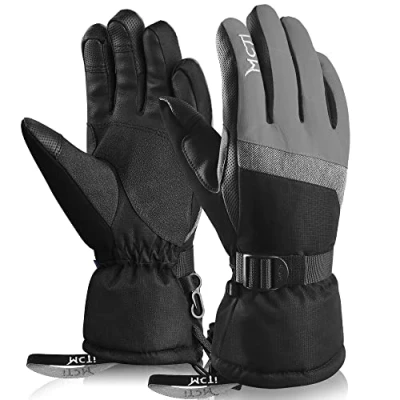 Image of KINEED Womens Touchscreen Ski Gloves Waterproof Winter Snow Snowboard 3M Thinsulate Cold Weather Warm with Wrist Straps Grey Medium