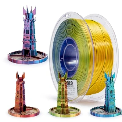 Image of ZIRO Silk Gradient PLA Filament 1.75mm, Triple Color Coextrusion Silky 3D Printer Fit Most Printer, Multicolor Rainbow Filament, 1kg(2.2lbs), Aurora