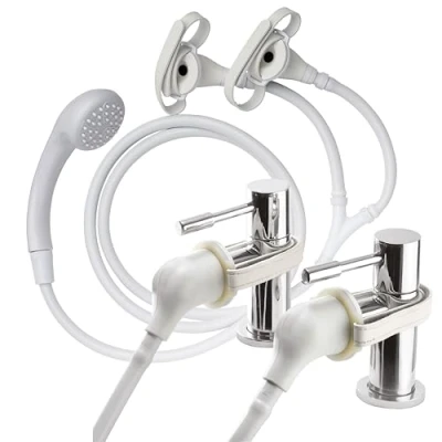 Image of Croydex Secura Shower Head and Hose for Taps, 1750mm Length, Suitable High Low Pressure Systems, Tap Attachment, Compatible with Most Round or Oval Basin White