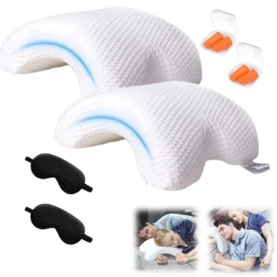 Image of EHOTER Arched Pillow for Arm Cuddle Couples Pillows Anti Hand Numb Slow Rebound Spooning with Tunnel Memory Foam U shaped Home Office (2pcs)