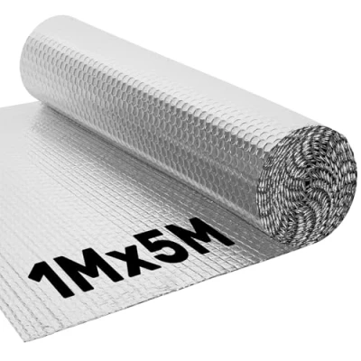 Image of BLOSTM Foil Insulation Roll 1m x 5m Radiator Reflector Panels for Floor, Ceiling, Roof, Wall Aluminium Bubble Reflective Heat &amp; Vapour Barrier Saves Energy