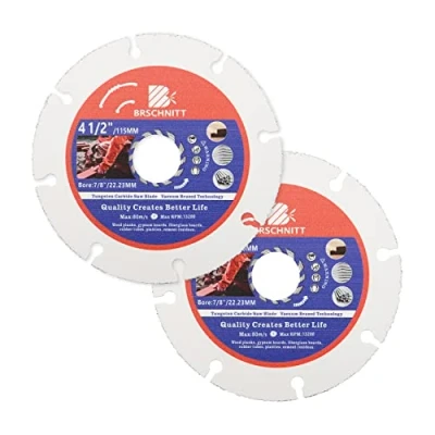 Image of Carbide Multi Wheel,BRSCHNITT 2pcs 115mm with Arbor 22.23mm Tungsten Cut Off Wheel for Wood,Laminate,Gypsum board,Plastic Angle Grinder Cutting Disc