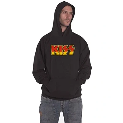 Image of Kiss Hoodie Classic Band Logo Official Mens Charcoal Grey Pullover XX Large
