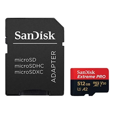 Image of SanDisk Extreme Pro 512 GB microSDXC Memory Card + SD Adapter with A2 App Performance Rescue Deluxe 170 MB/s Class 10, UHS I, U3, V30