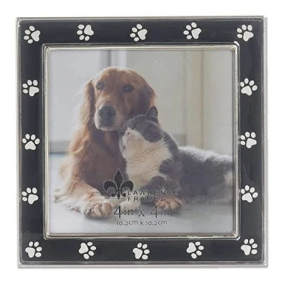 Image of 4x4 Silver Metal and Black Enamel Picture Frame, Paw Print Design