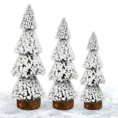 Image of HEKOBAG 3PCS Mini Snow Frost Trees, Christmas Tree Desktop Miniature Trees Artificial Winter Ornaments Tabletop for Decor Fairy Garden 15/20/25cm