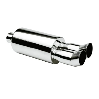 Image of Race Sport PAN4000 Stainless Steel Twin Pipe Exhaust Trim Silencer, 485 mm Length