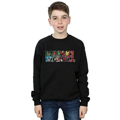 Image of Marvel Comics Boys Logo Character Infill Sweatshirt Black 3 4 Years