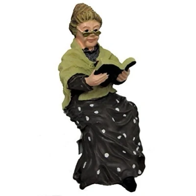 Image of Melody Jane Dolls House Old Lady Sitting with Book 1:12 People Resin Figure