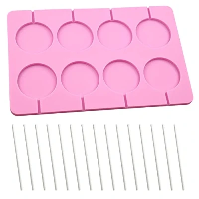 Image of 8 Cavity Silicone Lollipop Mould with 20 Sticks Mold Round for Making Chocolate Candy Ice Cube Party