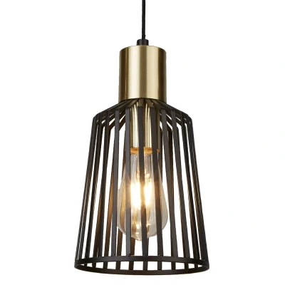 Image of Bird Cage 1 Light Ceiling Pendant Antique Brass, Matt Black, E27